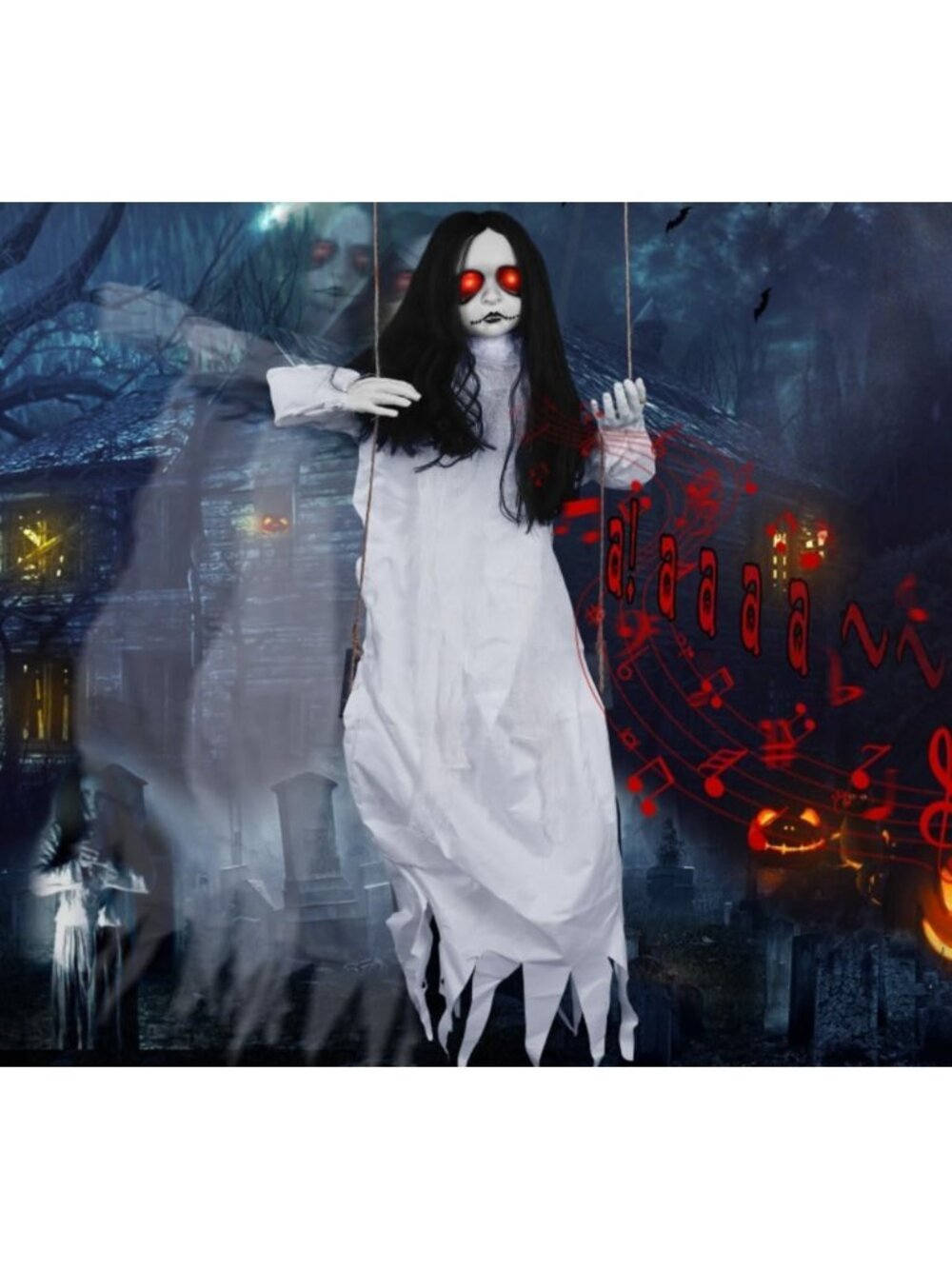 Spooky Outdoor Halloween Decor - 47-Inch Hanging Swinging Doll Girl Prop